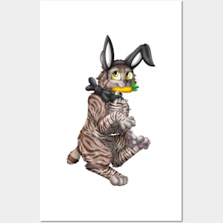 Bobtail BunnyCat: Chocolate Tabby (Black) Posters and Art